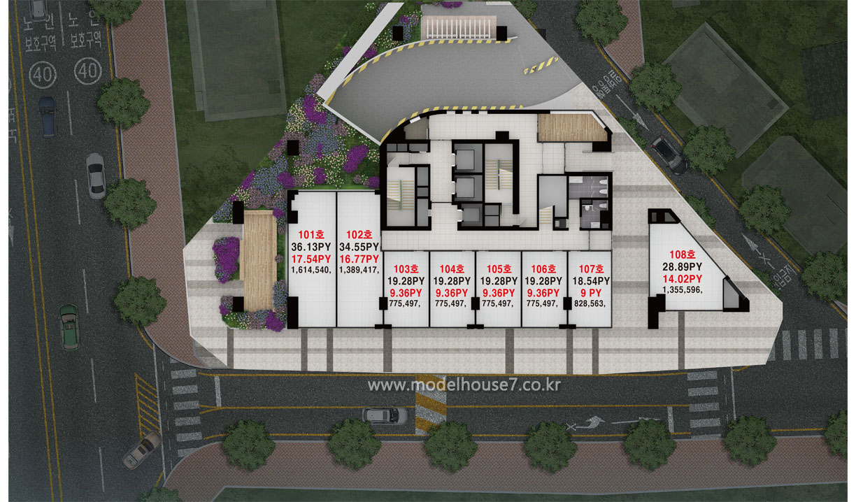 접근성 높은 청량리 범양레우스 씨엘로네 상업시설 1층 배치도   